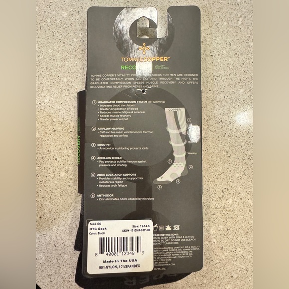 TOMMIE COPPER Size 12-14.5 Recovery Vitality Collection Crew Sock  Men's NEW - Picture 6 of 7